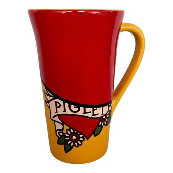 Disney Store Piglet Coffee Mug Tall Latte Yellow & Red Cup Winnie The Pooh